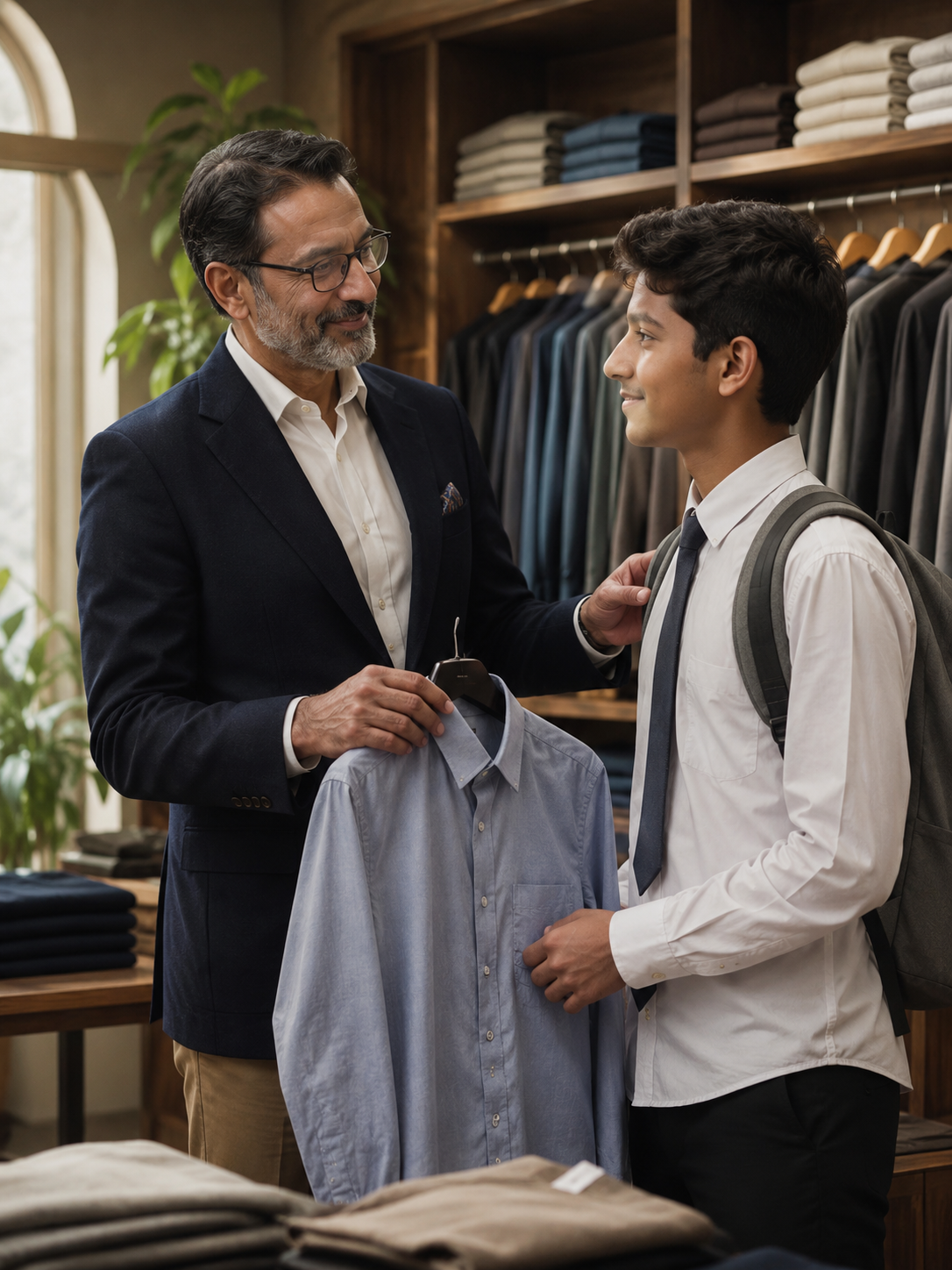 Image consultant helping student choose clothing