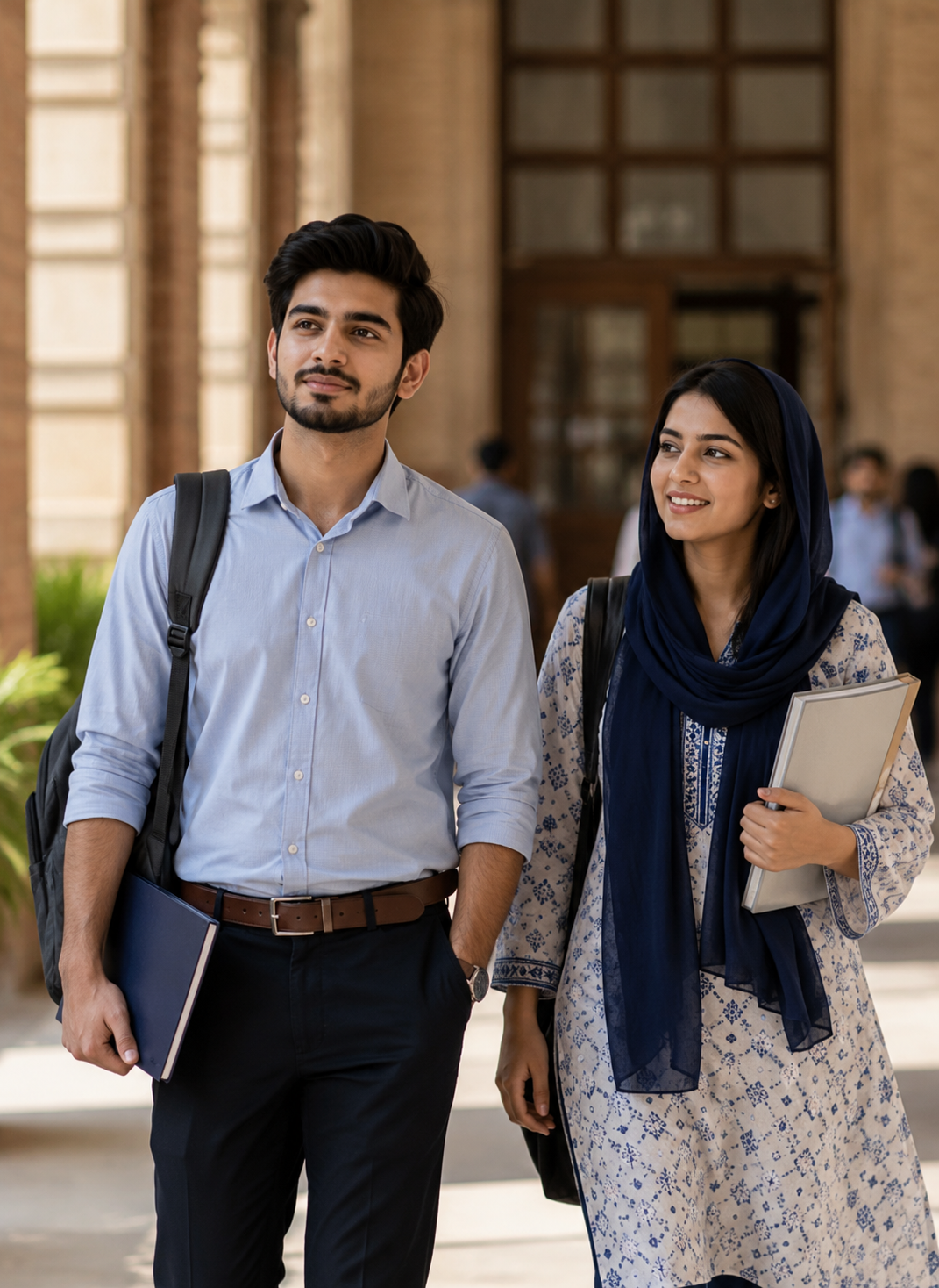 Confident Pakistani students on campus
